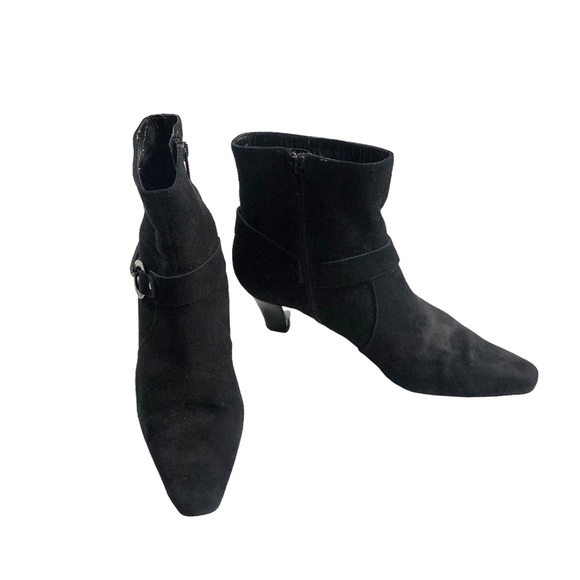 Anne Klein Black Suede Leather iflex Ankle Booties 7 - Picture 5 of 11